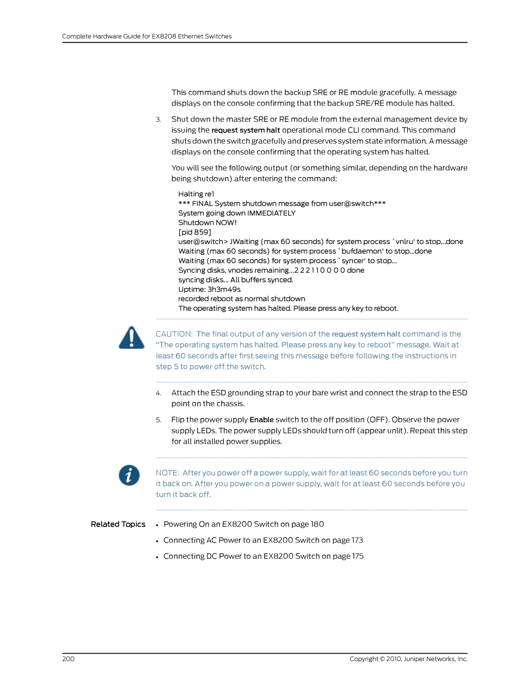 Juniper Networks EX8208 manual Copyright 2010, Juniper Networks, Inc 