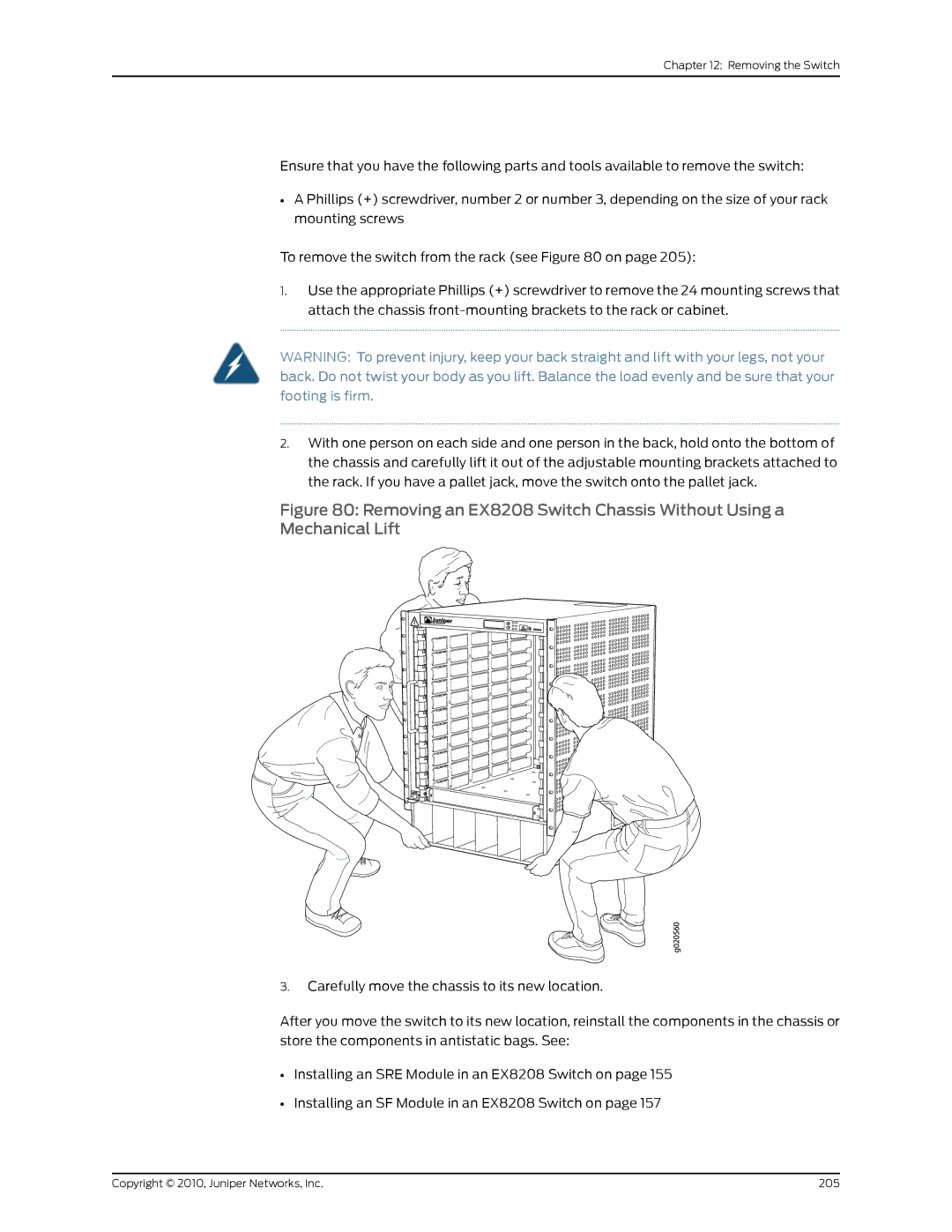 Juniper Networks EX8208 manual Copyright 2010, Juniper Networks, Inc 205 