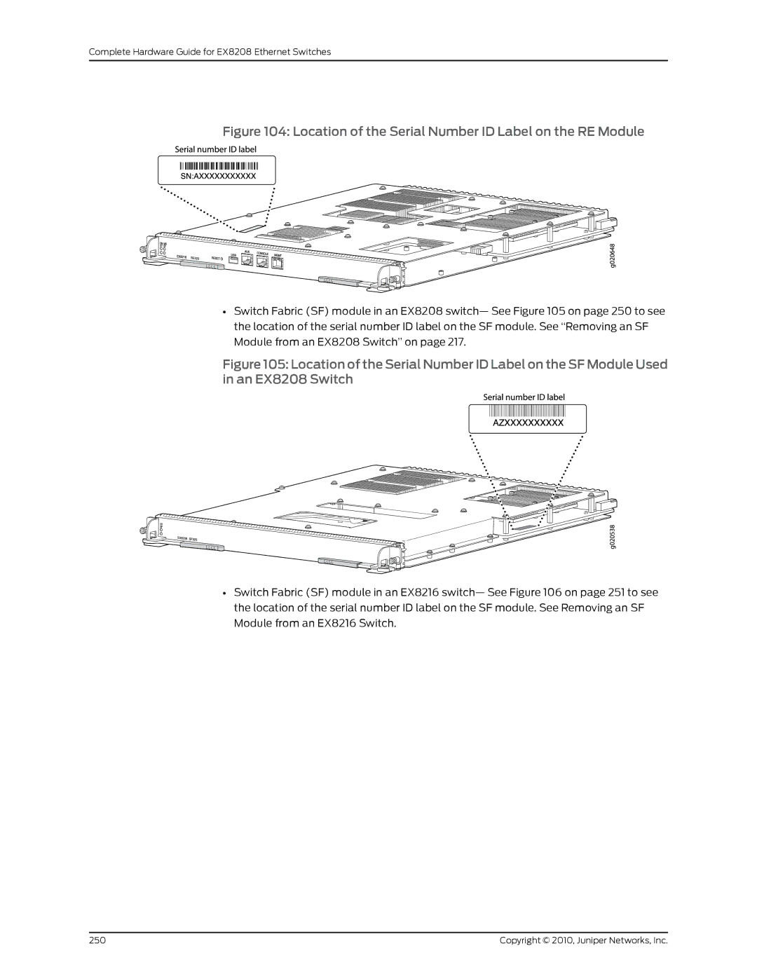 Juniper Networks EX8208 manual Location of the Serial Number ID Label on the RE Module 