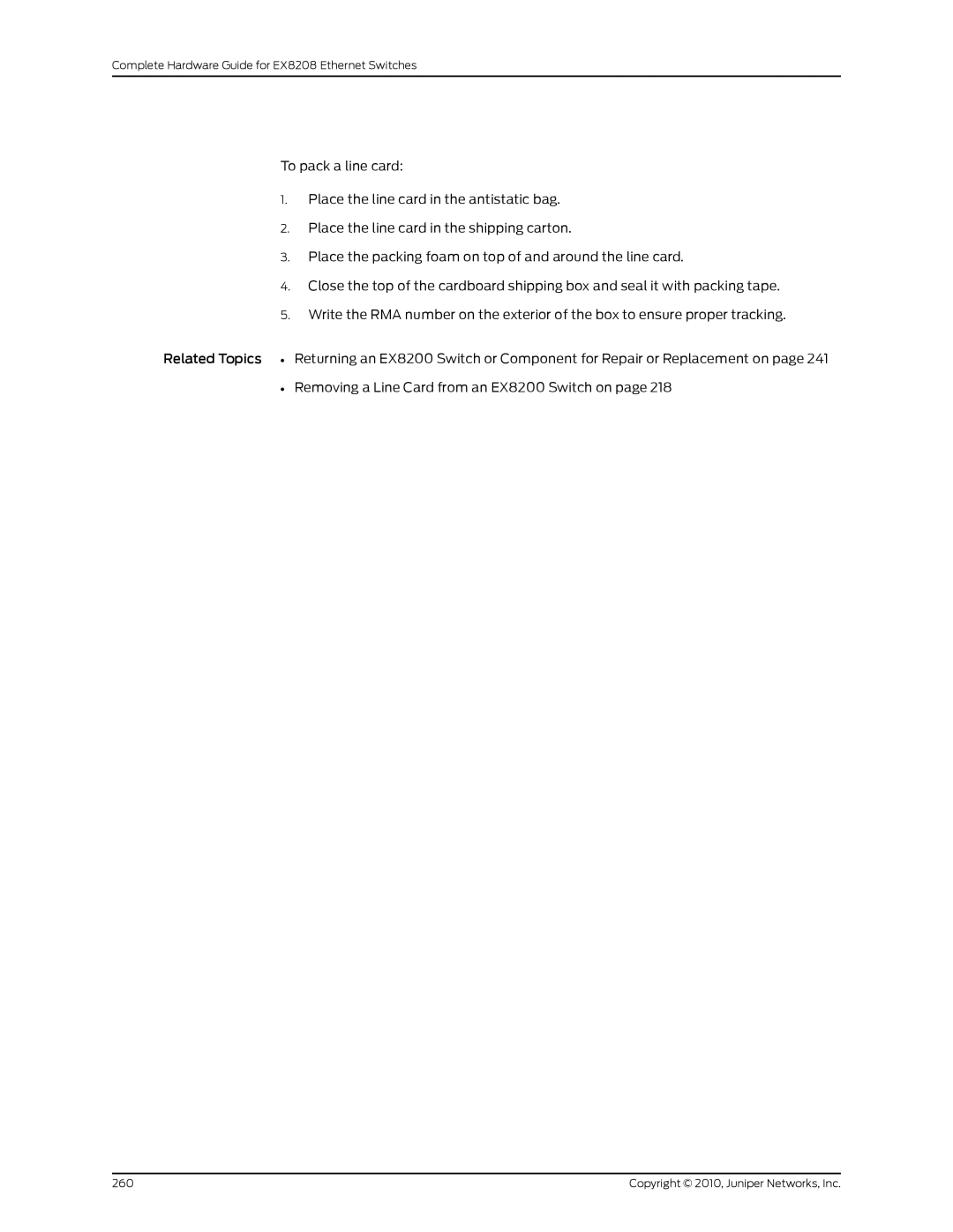 Juniper Networks EX8208 manual Copyright 2010, Juniper Networks, Inc 