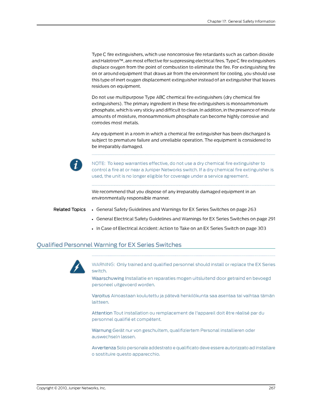 Juniper Networks EX8208 manual Qualified Personnel Warning for EX Series Switches 