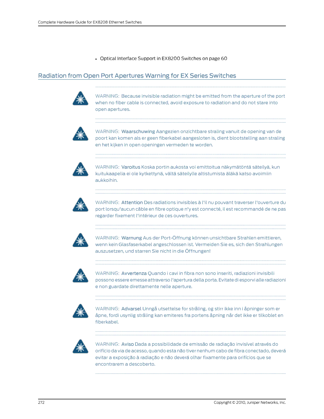 Juniper Networks EX8208 manual Copyright 2010, Juniper Networks, Inc 