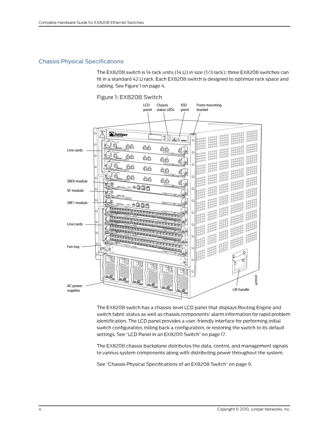 Juniper Networks manual Chassis Physical Specifications, EX8208 Switch 