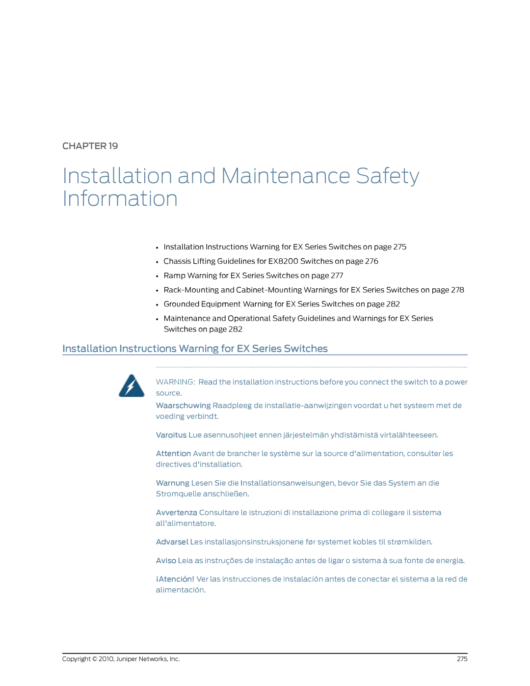 Juniper Networks EX8208 manual Installation and Maintenance Safety Information 