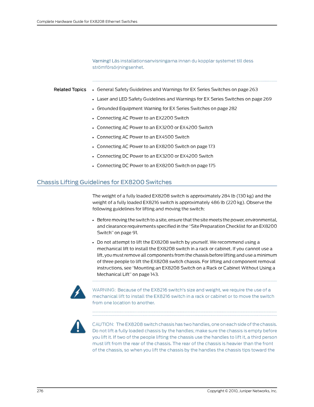 Juniper Networks EX8208 manual Chassis Lifting Guidelines for EX8200 Switches 