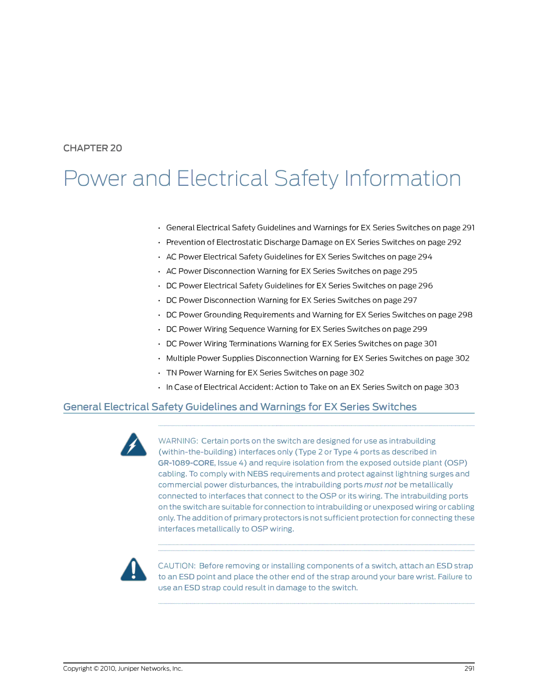 Juniper Networks EX8208 manual Power and Electrical Safety Information 