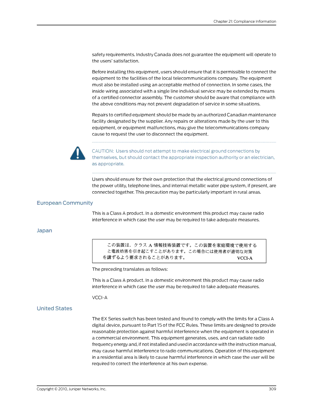 Juniper Networks EX8208 manual European Community, Japan, United States 