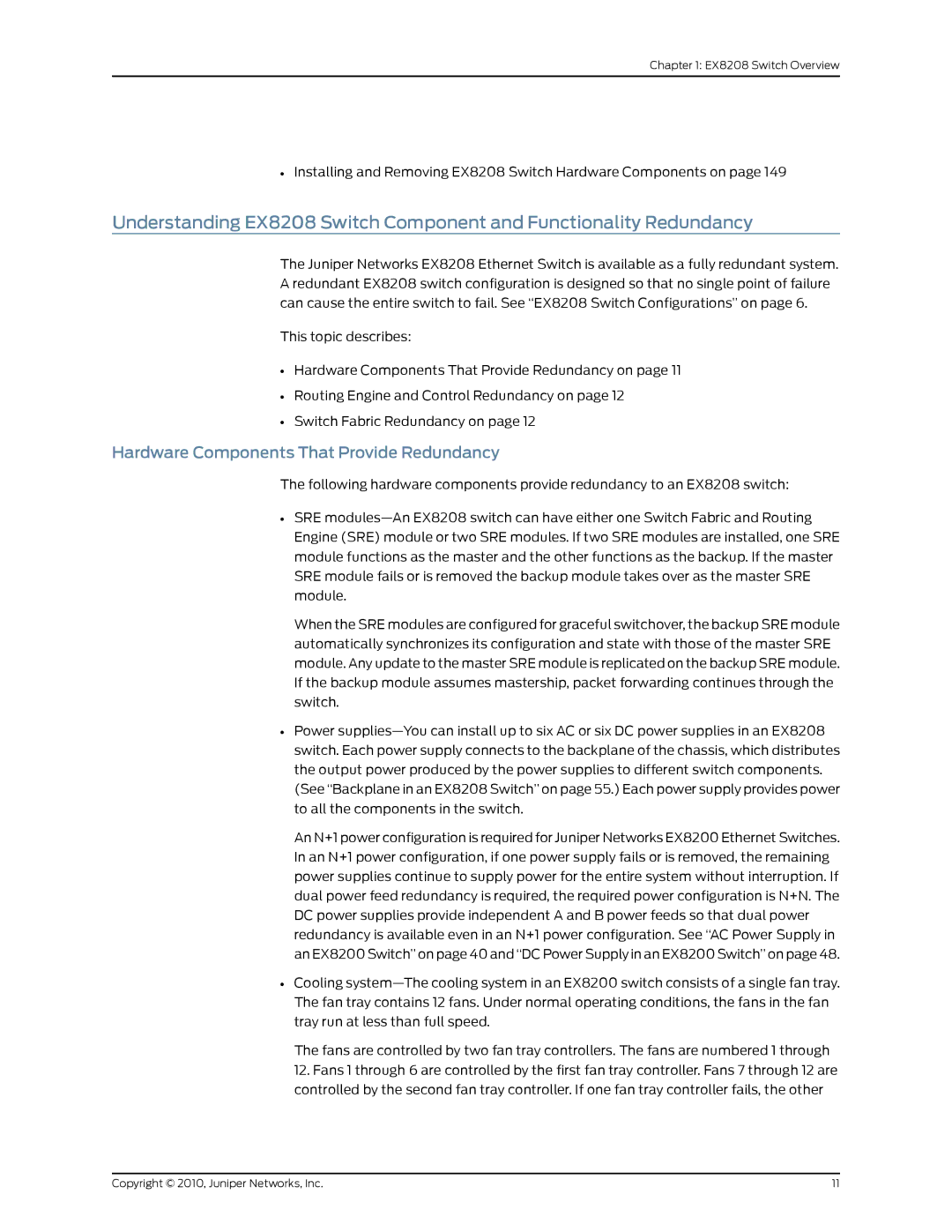 Juniper Networks EX8208 manual Hardware Components That Provide Redundancy 