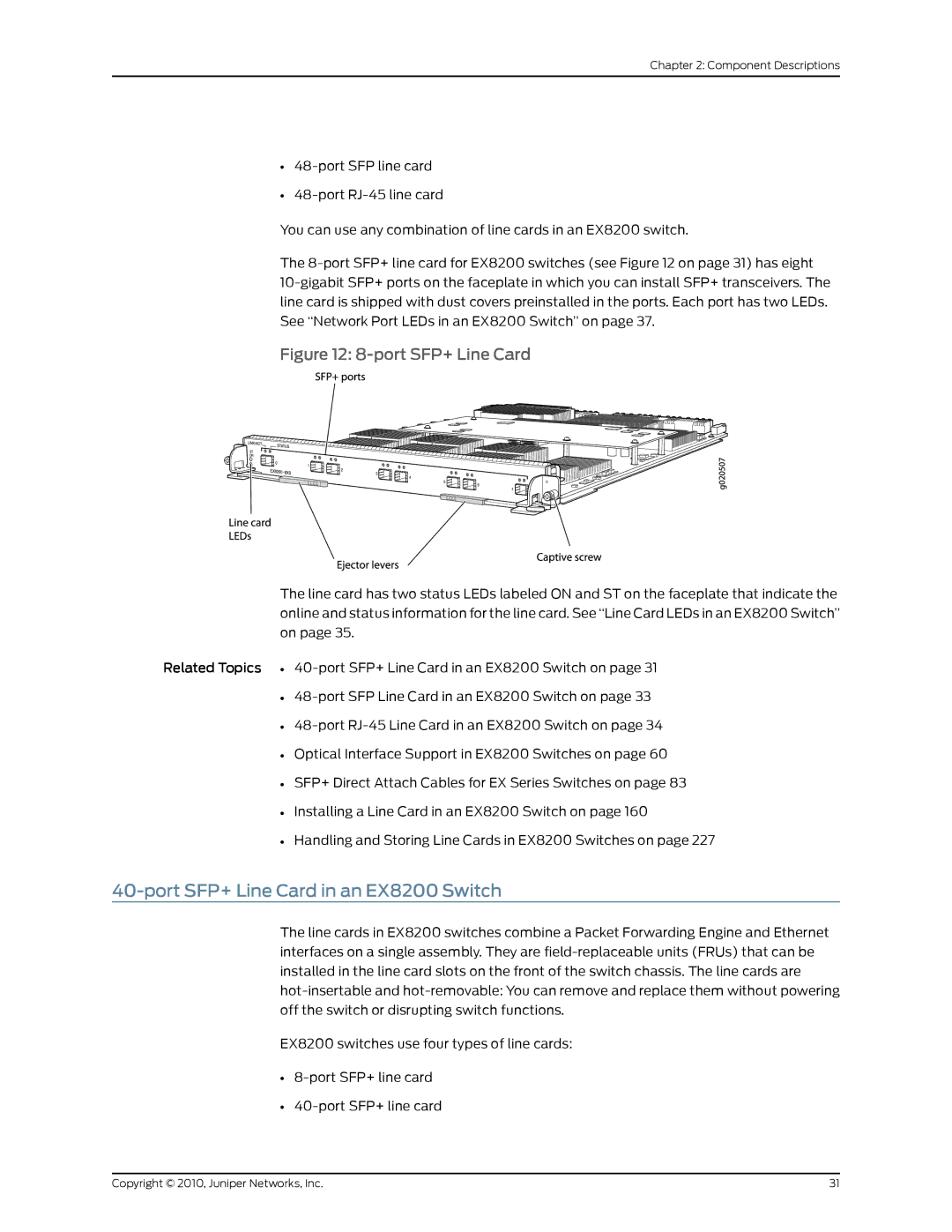 Juniper Networks EX8208 manual Port SFP+ Line Card 