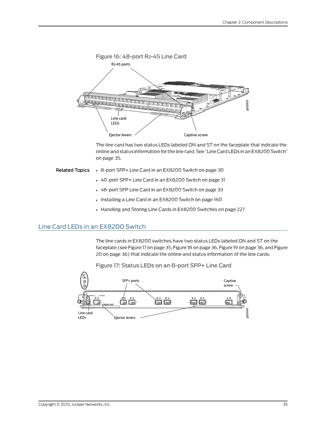 Juniper Networks EX8208 manual Line Card LEDs in an EX8200 Switch, port RJ-45 Line Card 