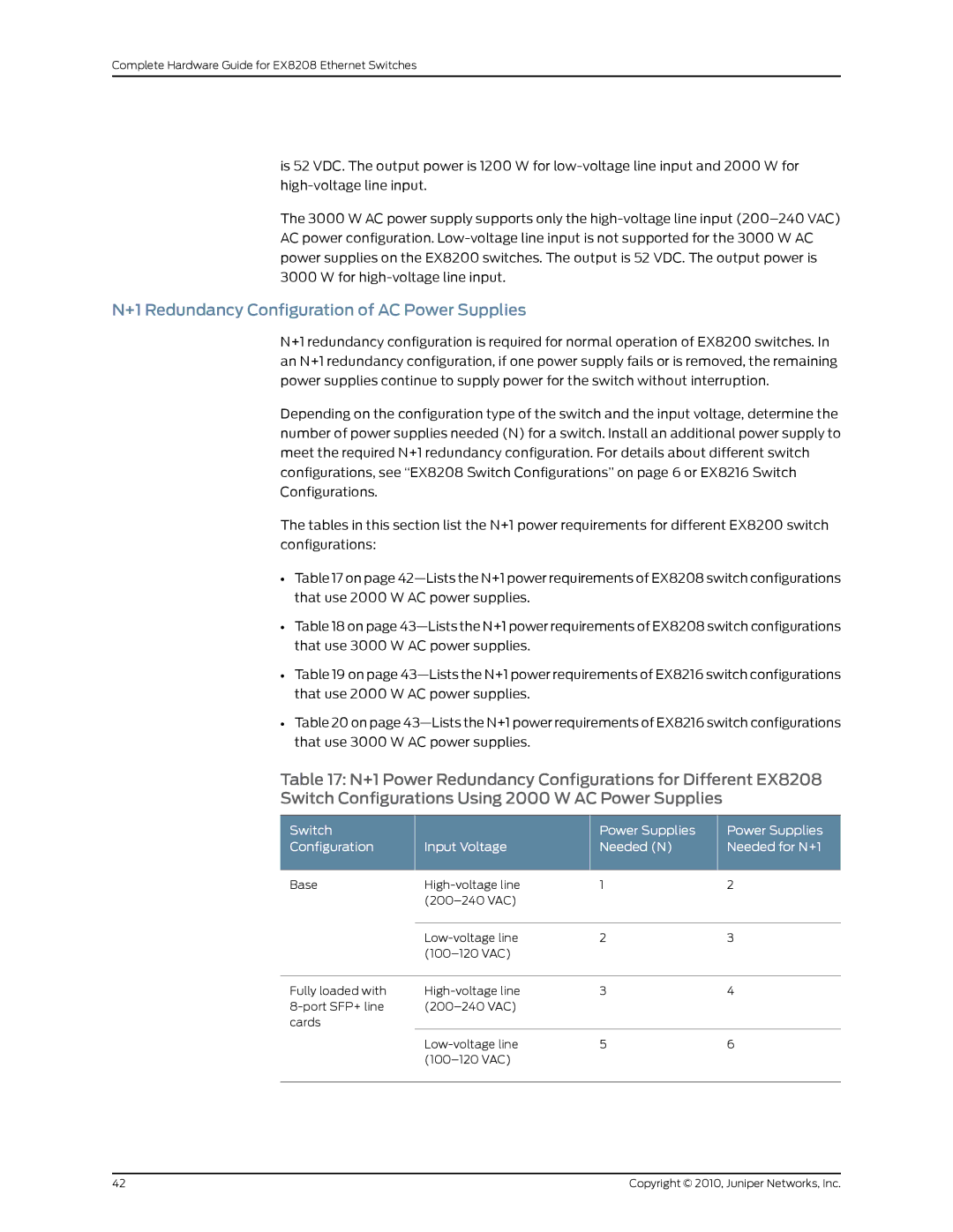 Juniper Networks EX8208 manual +1 Redundancy Configuration of AC Power Supplies 