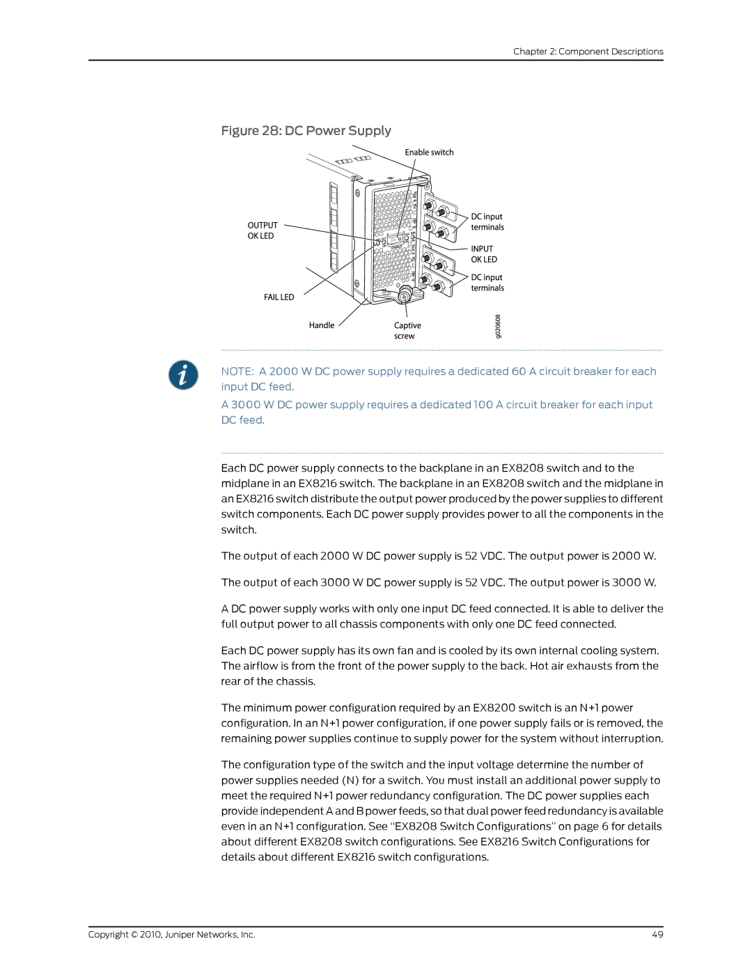 Juniper Networks EX8208 manual DC Power Supply 