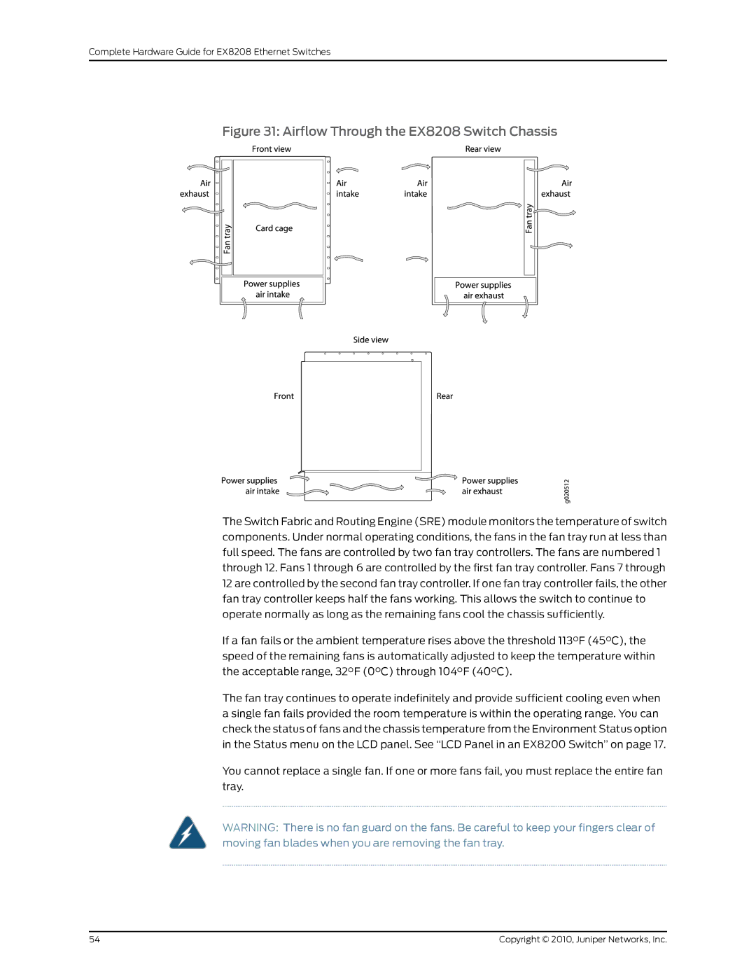 Juniper Networks manual Airflow Through the EX8208 Switch Chassis 