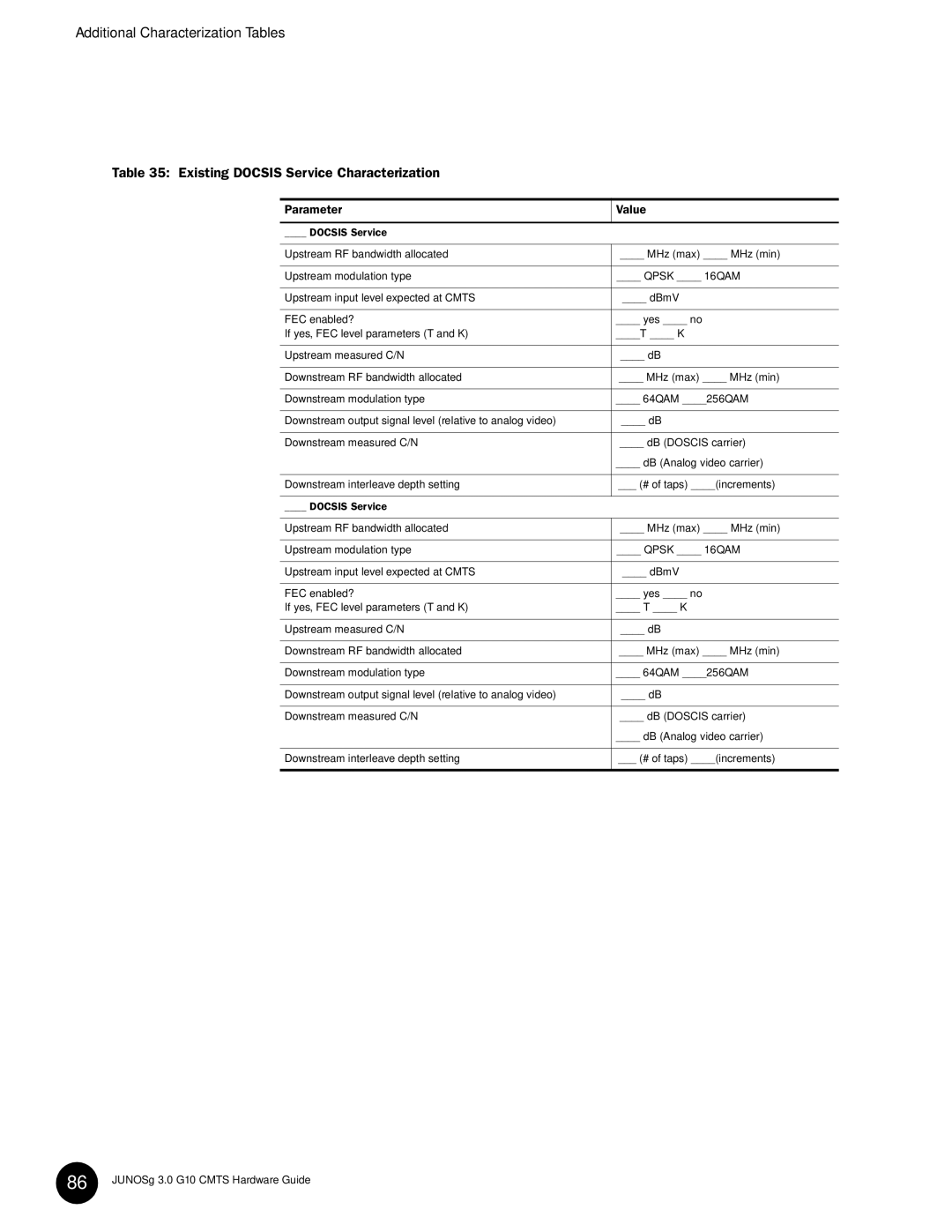 Juniper Networks G10 CMTS manual Docsis Service 