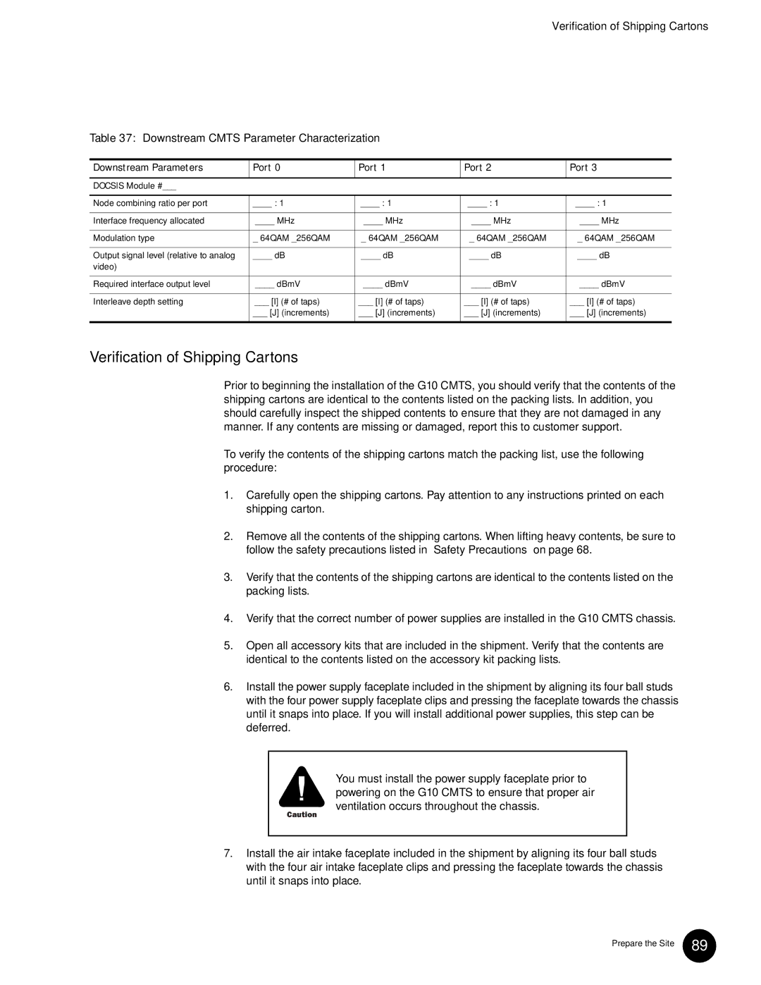 Juniper Networks G10 CMTS manual Verification of Shipping Cartons 