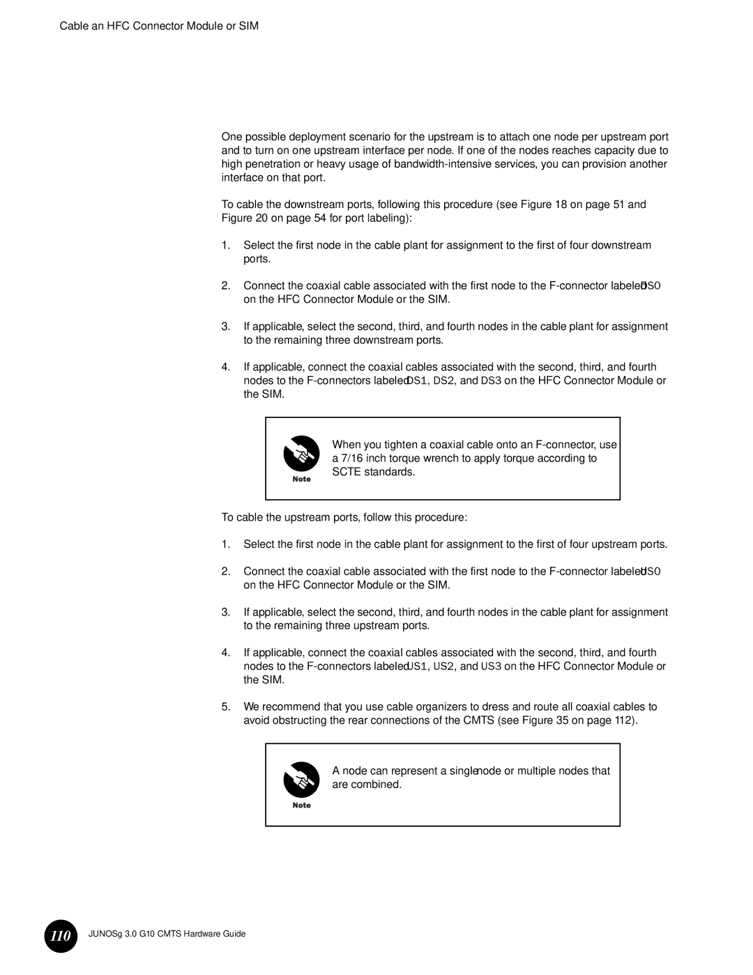 Juniper Networks G10 CMTS manual 110, On page 54 for port labeling 