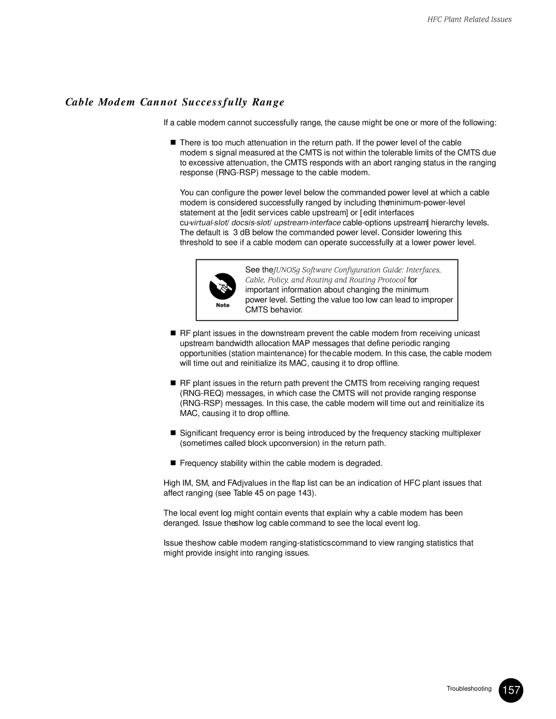 Juniper Networks G10 CMTS manual Cable Modem Cannot Successfully Range 