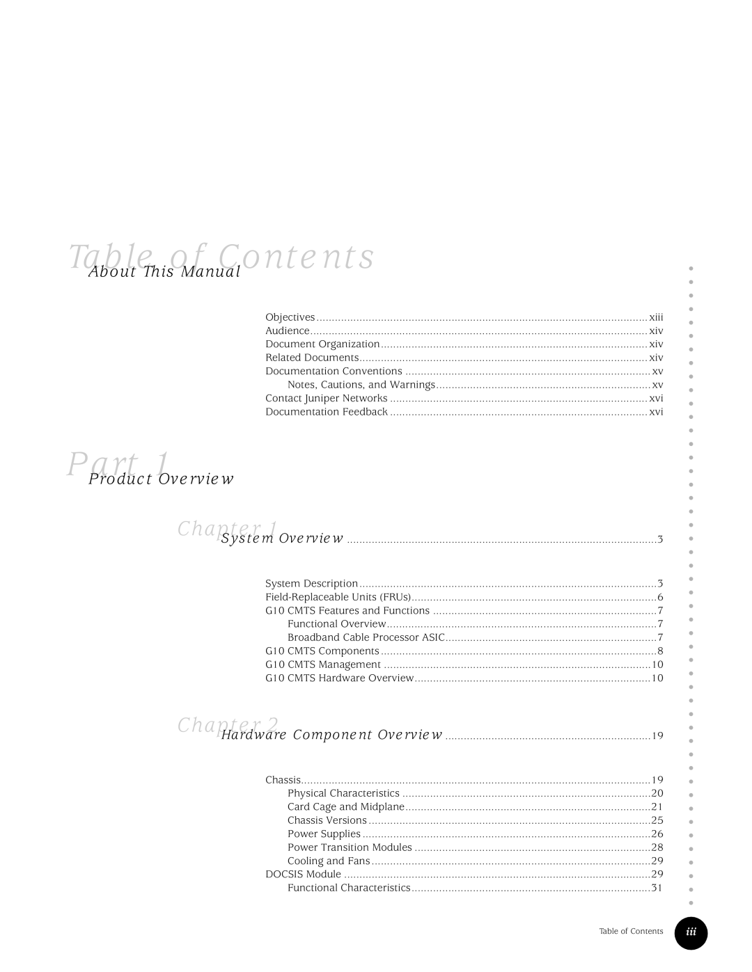 Juniper Networks G10 CMTS manual Table of Contents 