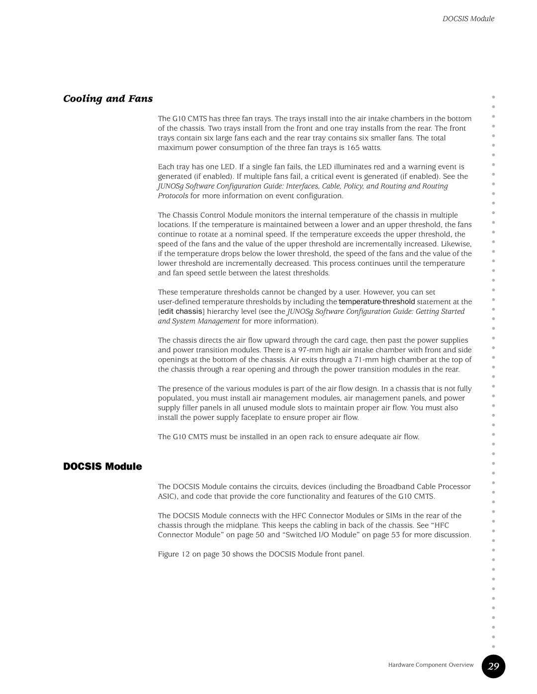 Juniper Networks G10 CMTS manual Cooling and Fans, Docsis Module 