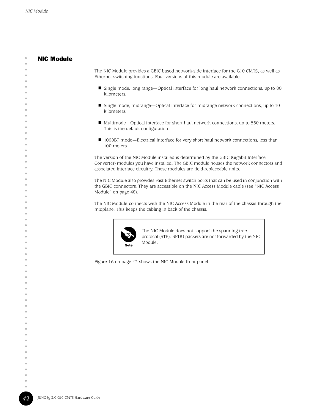 Juniper Networks G10 CMTS manual NIC Module 