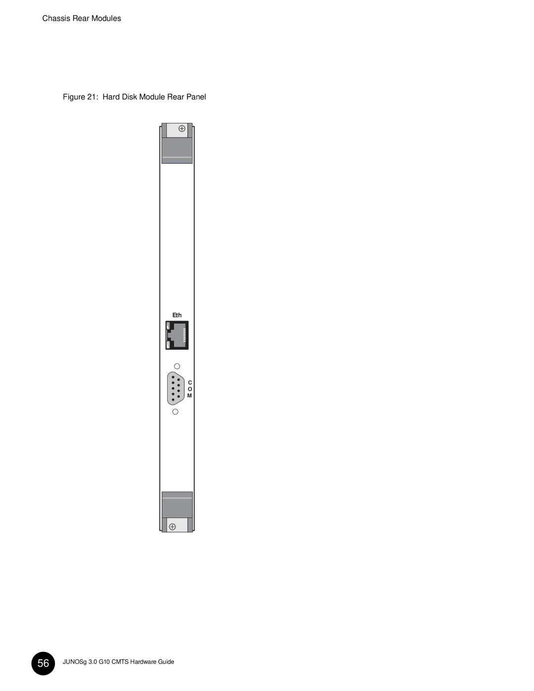 Juniper Networks G10 CMTS manual Hard Disk Module Rear Panel 