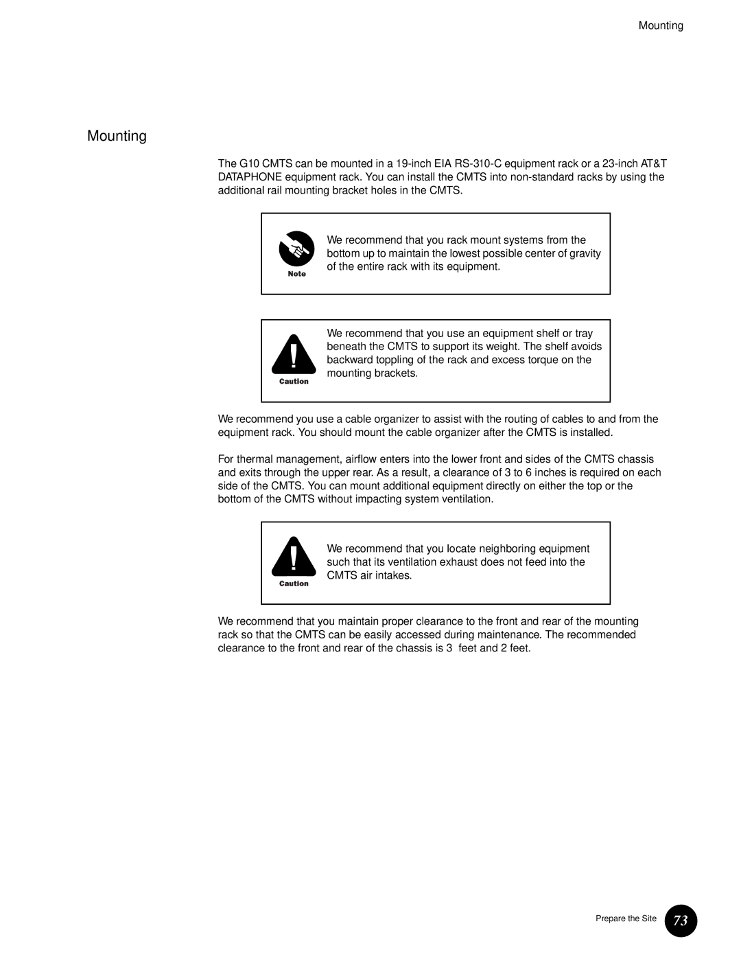 Juniper Networks G10 CMTS manual Mounting 