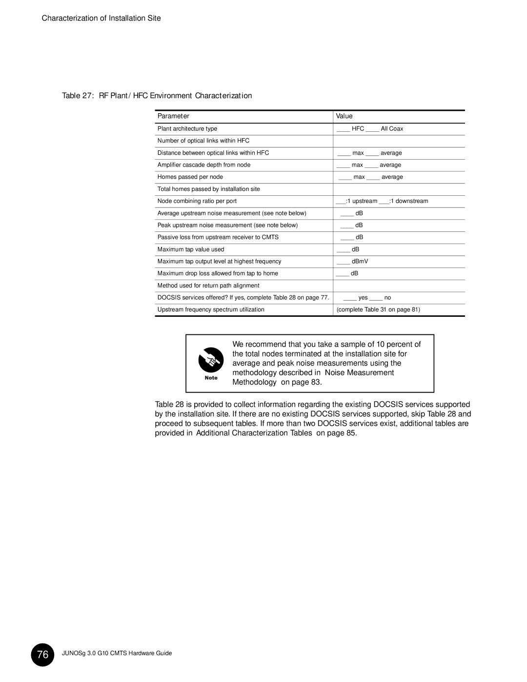 Juniper Networks G10 CMTS manual Characterization of Installation Site, RF Plant/HFC Environment Characterization 