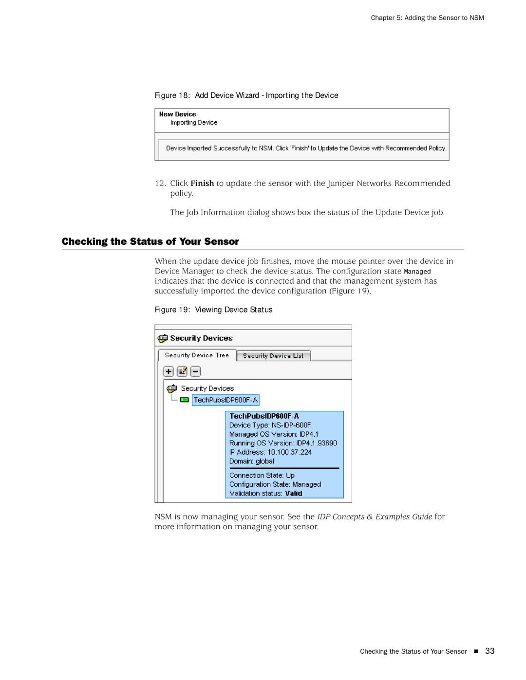 Juniper Networks IDP75, IDP250, IDP8200, IDP 800 Checking the Status of Your Sensor, Add Device Wizard Importing the Device 