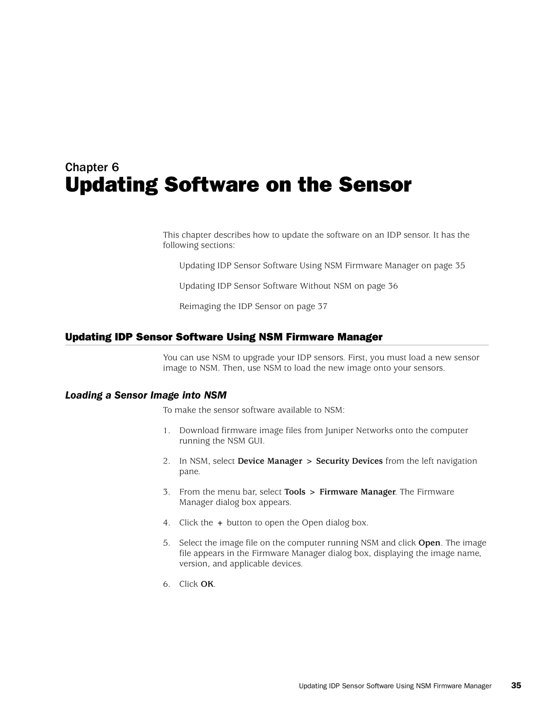 Juniper Networks IDP8200, IDP250 Updating Software on the Sensor, Updating IDP Sensor Software Using NSM Firmware Manager 