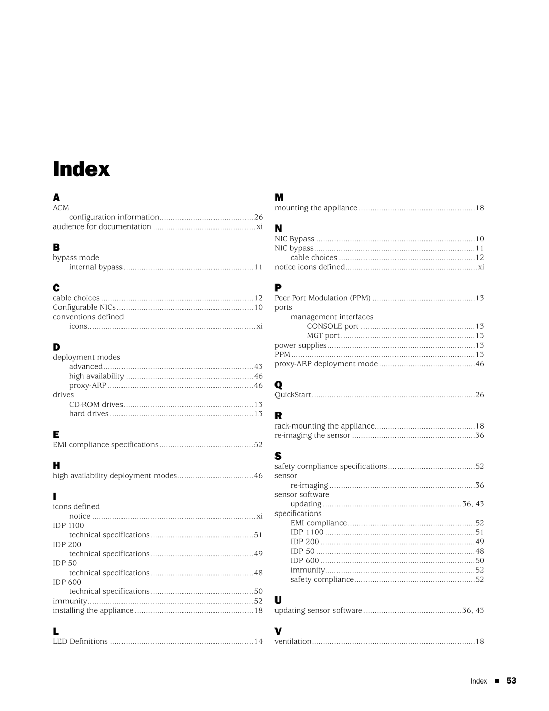 Juniper Networks IDP75, IDP250, IDP8200, IDP 800 manual Index, Acm 