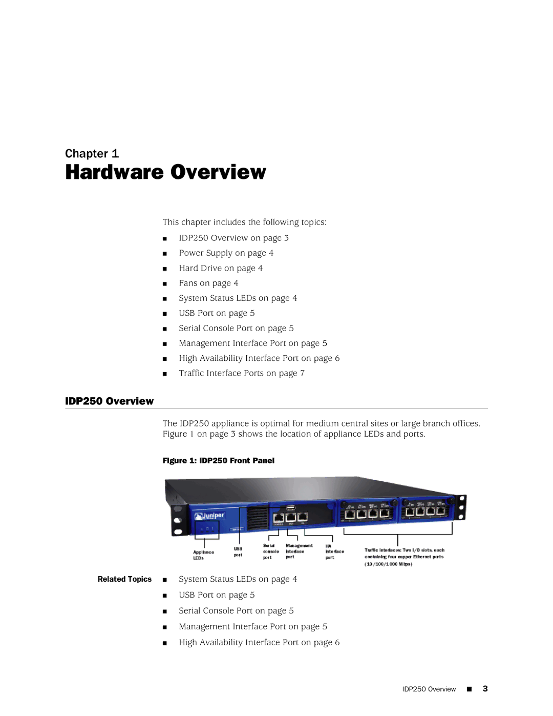 Juniper Networks manual Hardware Overview, IDP250 Overview 