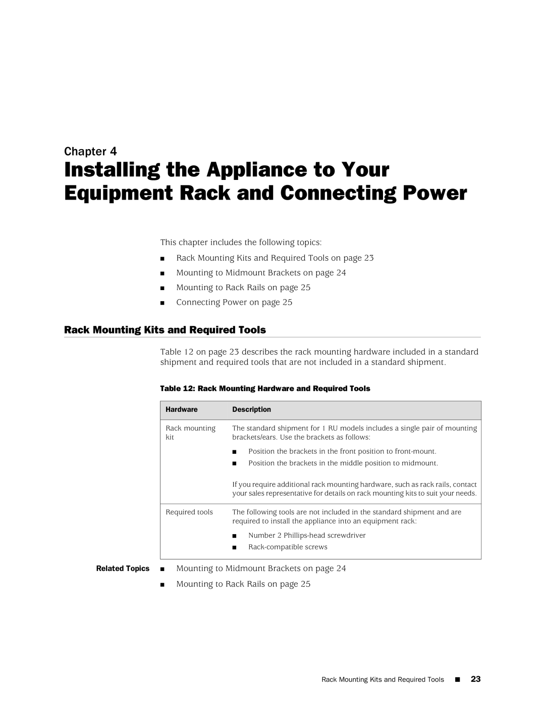 Juniper Networks IDP250 manual Rack Mounting Kits and Required Tools, Rack Mounting Hardware and Required Tools 