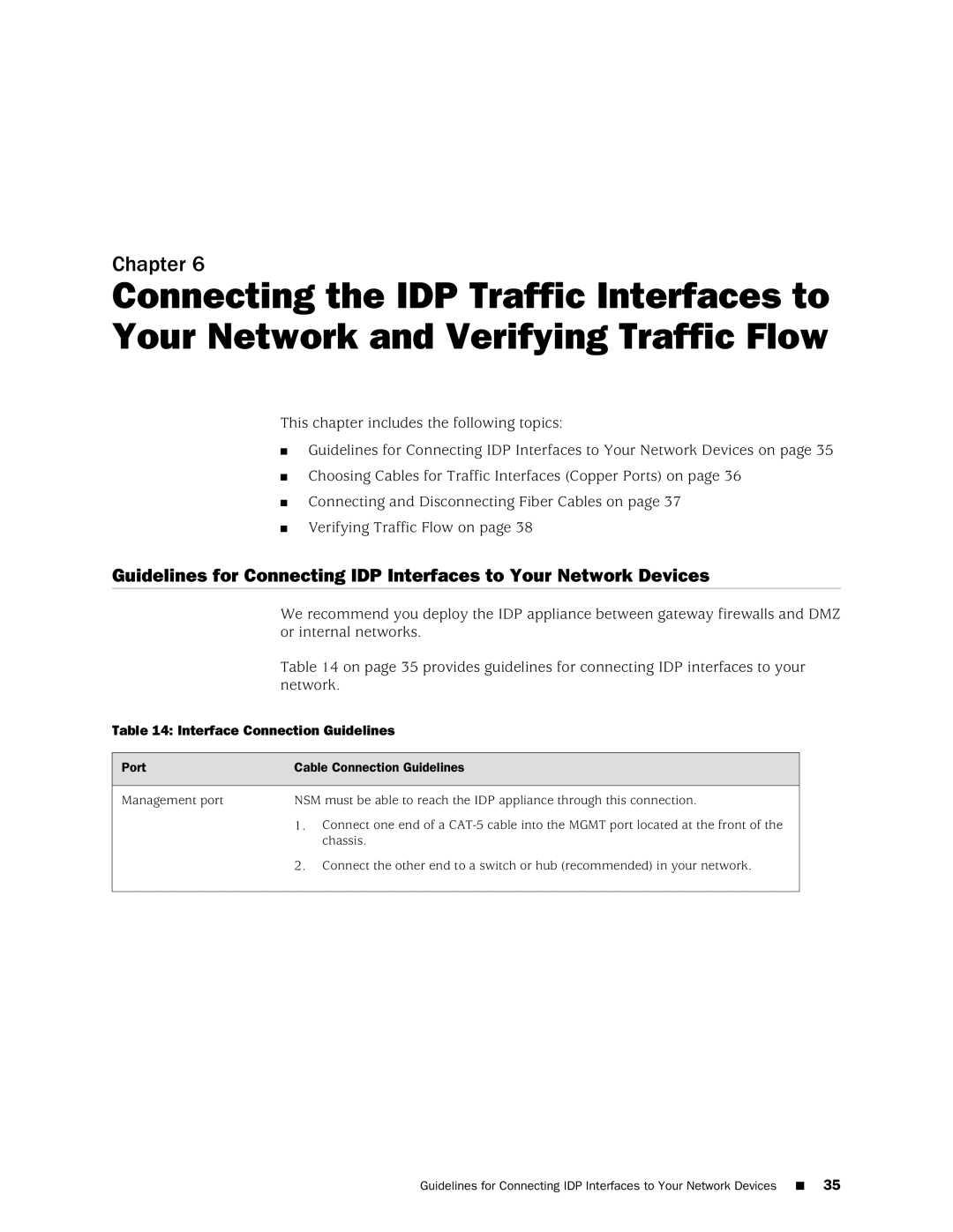 Juniper Networks IDP250 manual Interface Connection Guidelines, Port Cable Connection Guidelines 