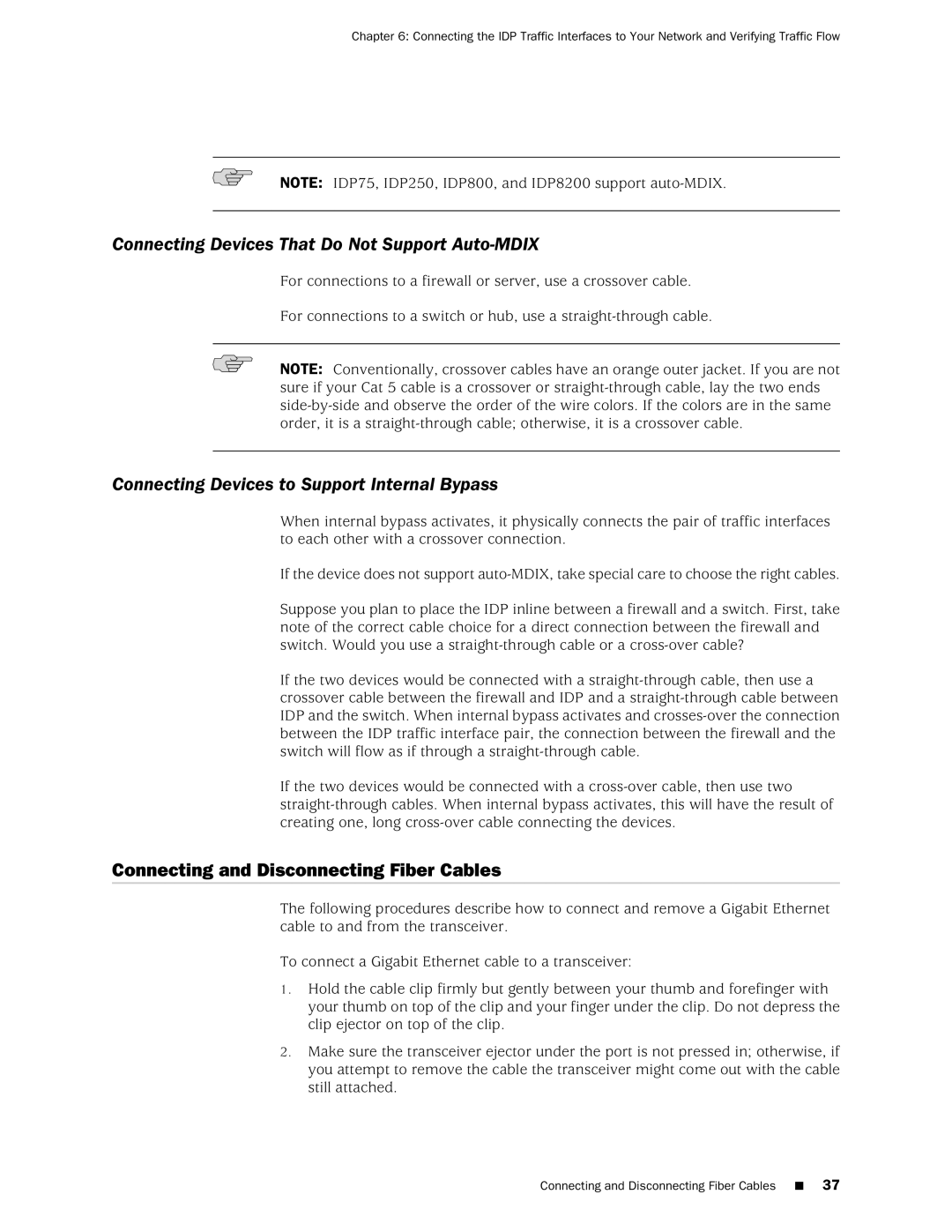 Juniper Networks IDP250 Connecting Devices That Do Not Support Auto-MDIX, Connecting Devices to Support Internal Bypass 