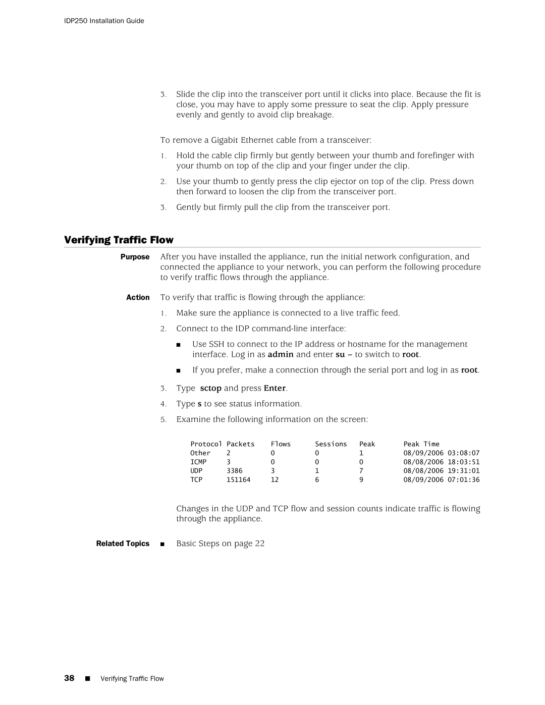 Juniper Networks IDP250 manual Verifying Traffic Flow 