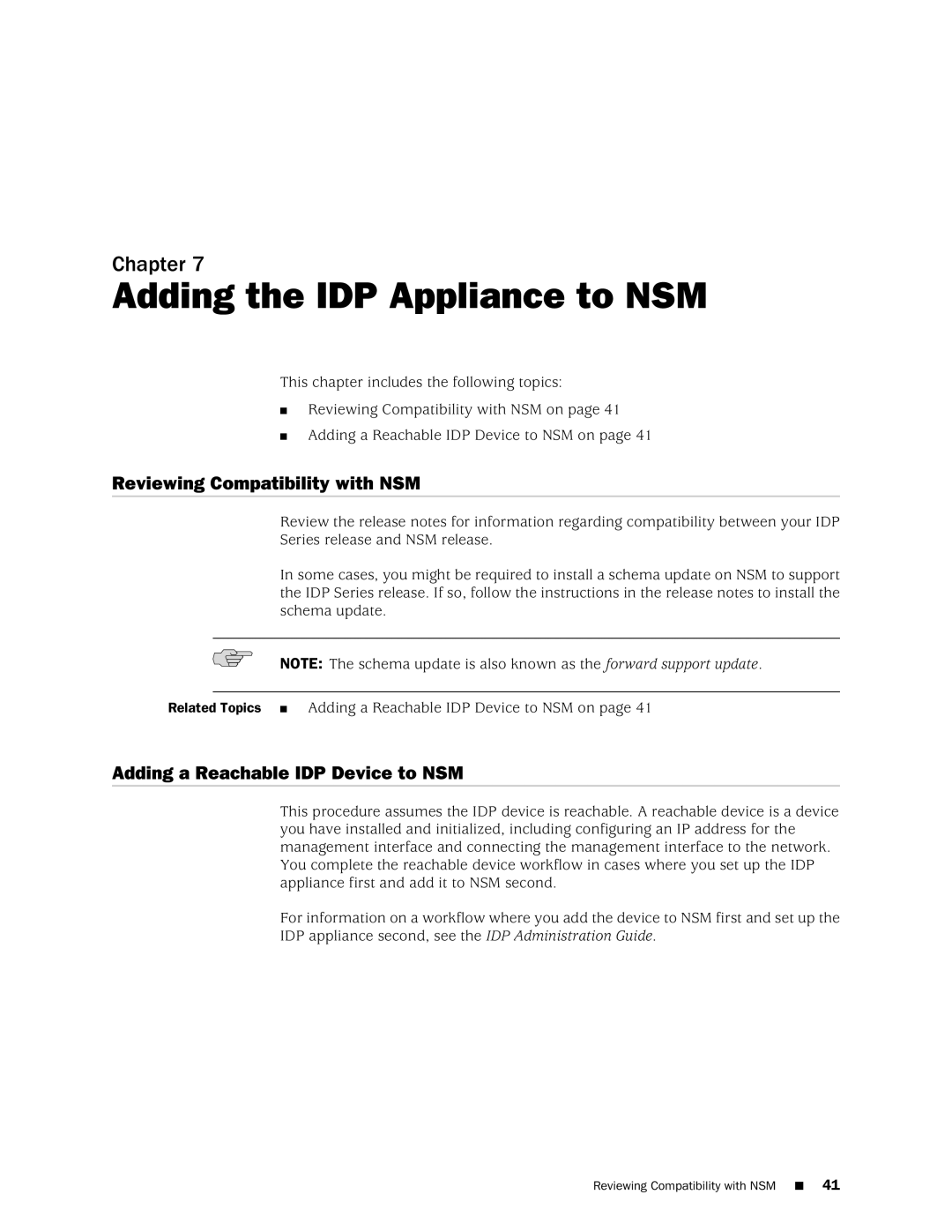 Juniper Networks IDP250 manual Reviewing Compatibility with NSM, Adding a Reachable IDP Device to NSM 