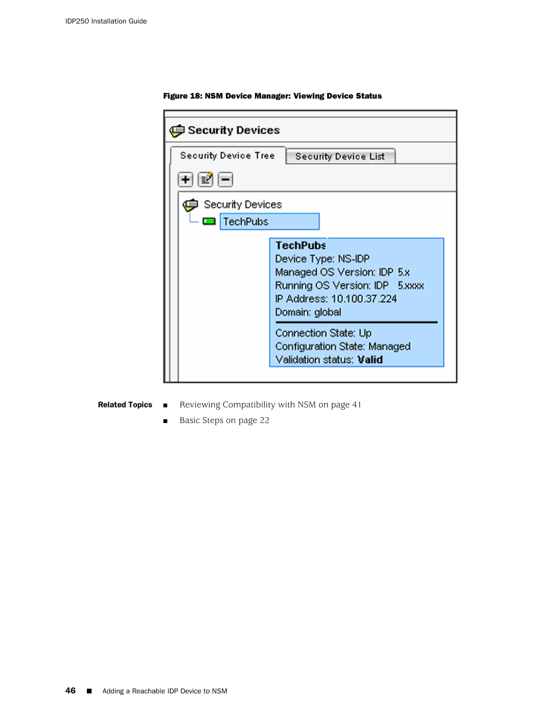 Juniper Networks IDP250 manual NSM Device Manager Viewing Device Status 