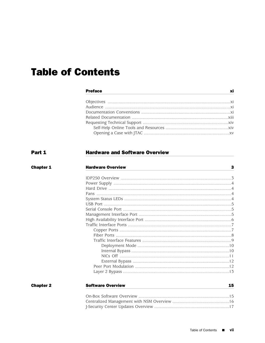 Juniper Networks IDP250 manual Table of Contents 