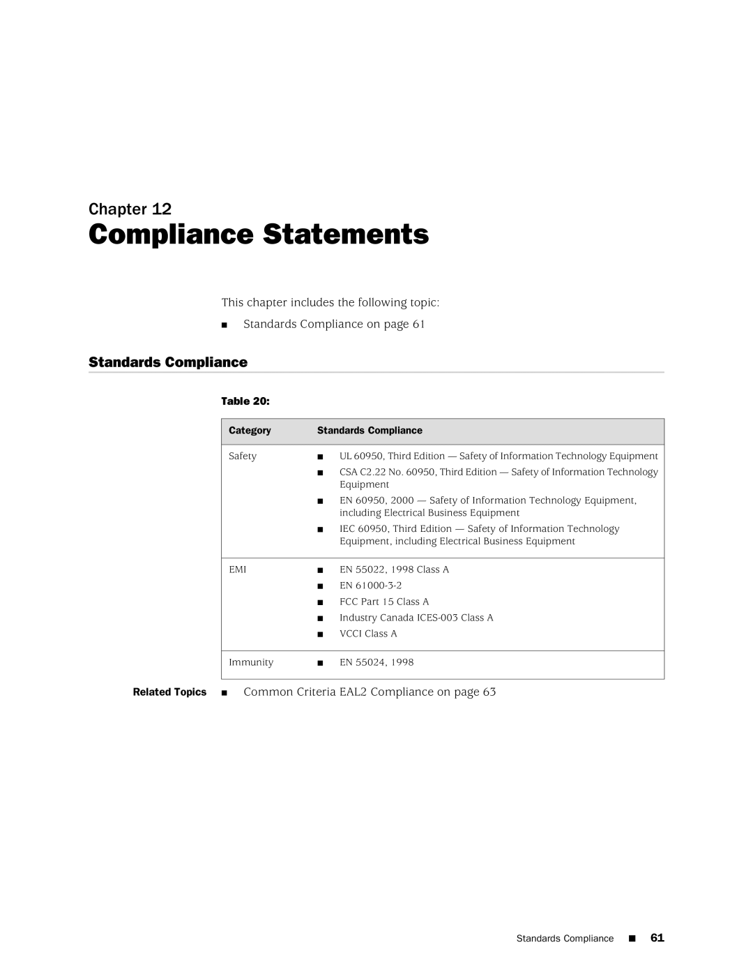 Juniper Networks IDP250 manual Compliance Statements, Category Standards Compliance 