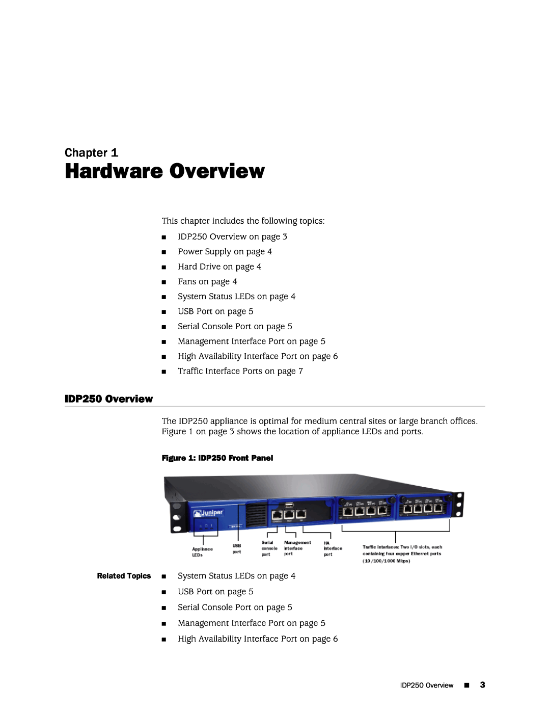 Juniper Networks manual Hardware Overview, Chapter, IDP250 Overview 