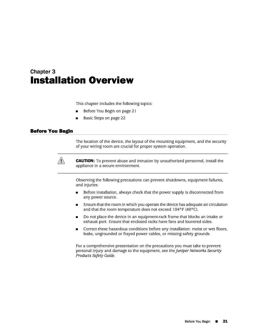 Juniper Networks IDP250 manual Installation Overview, Before You Begin, Chapter 