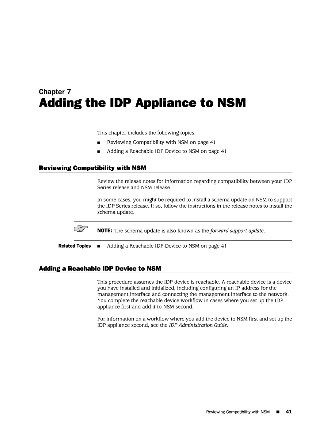 Juniper Networks IDP250 manual Reviewing Compatibility with NSM, Adding a Reachable IDP Device to NSM, Chapter 