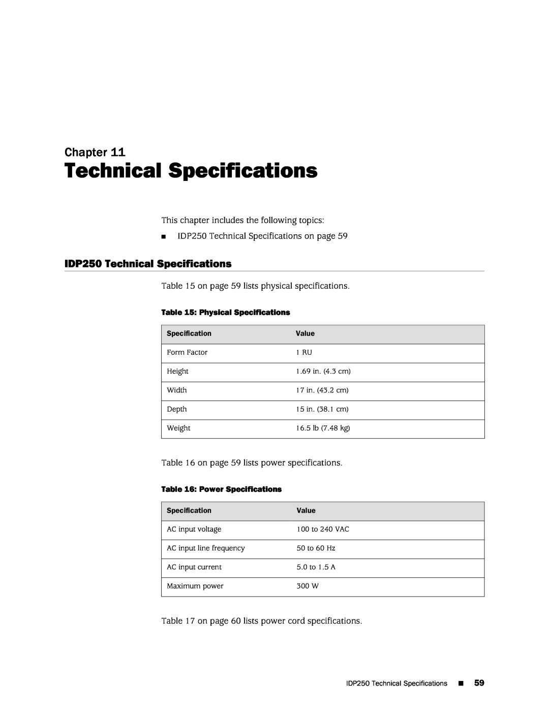 Juniper Networks manual IDP250 Technical Specifications, Chapter 