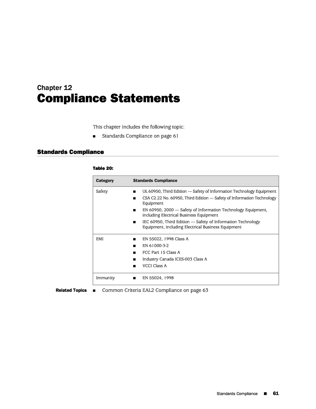 Juniper Networks IDP250 manual Compliance Statements, Standards Compliance, Chapter 