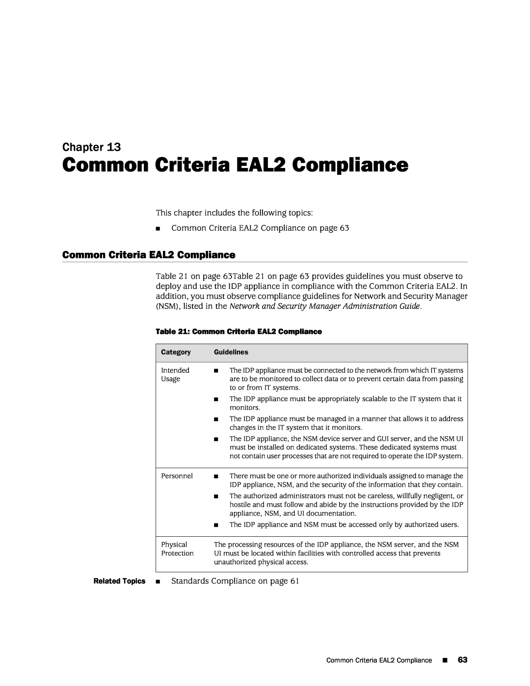Juniper Networks IDP250 manual Common Criteria EAL2 Compliance, Chapter 