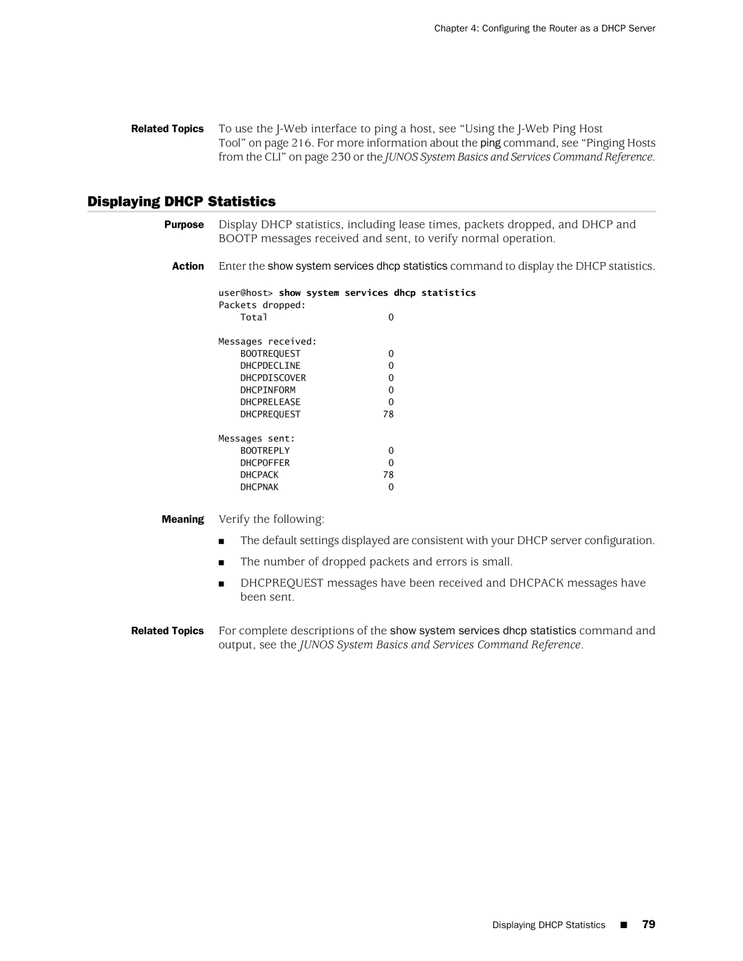 Juniper Networks J-Series manual Displaying Dhcp Statistics 