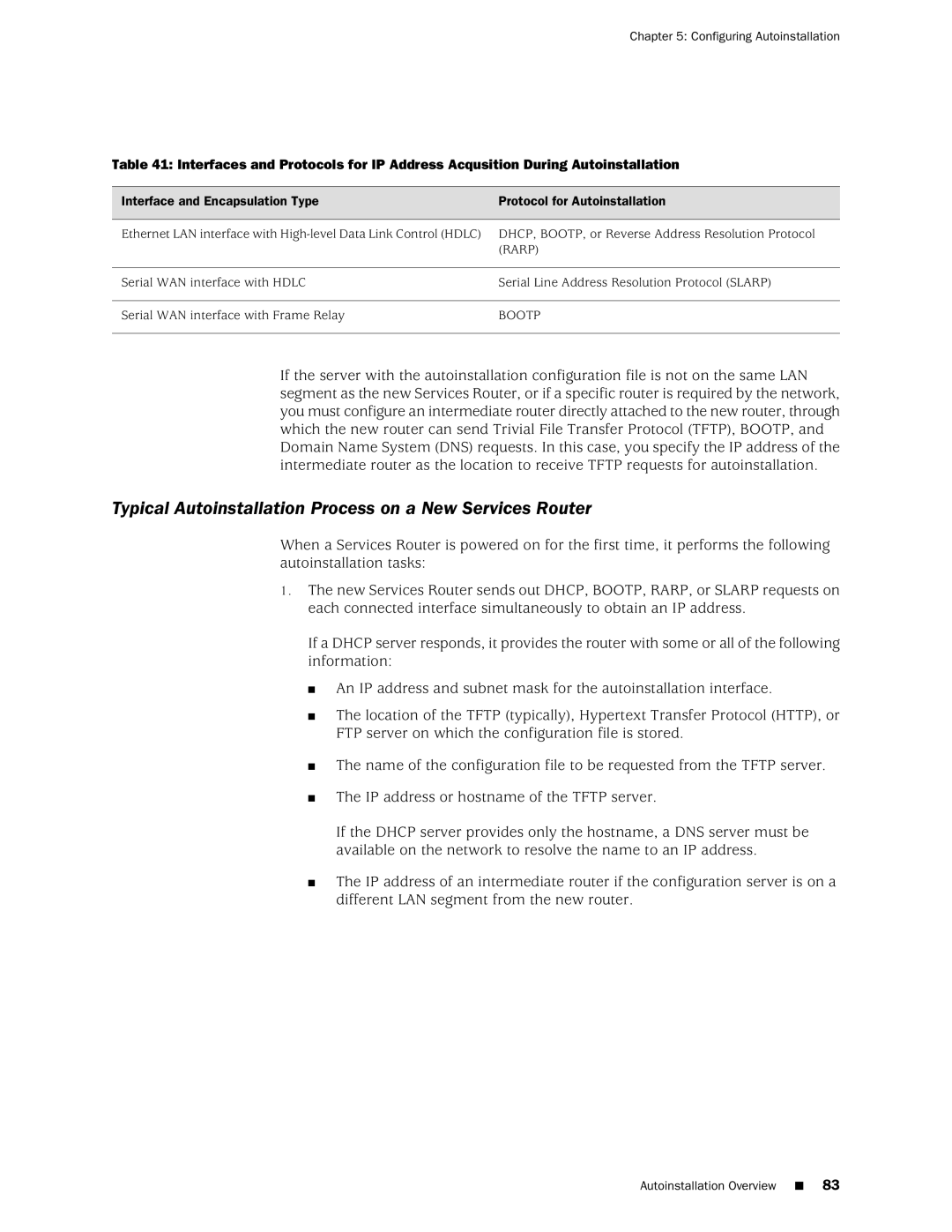 Juniper Networks J-Series manual Typical Autoinstallation Process on a New Services Router, Configuring Autoinstallation 