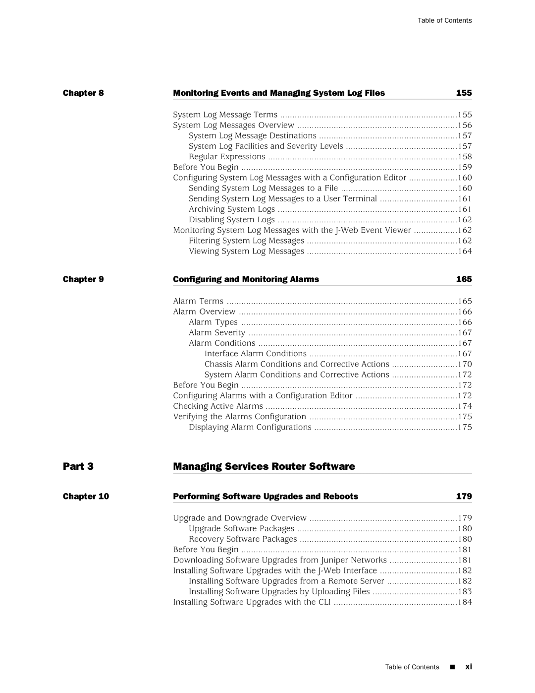 Juniper Networks J-Series manual Part Managing Services Router Software 