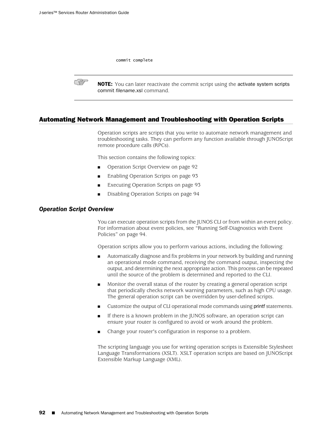 Juniper Networks J-Series manual Operation Script Overview 