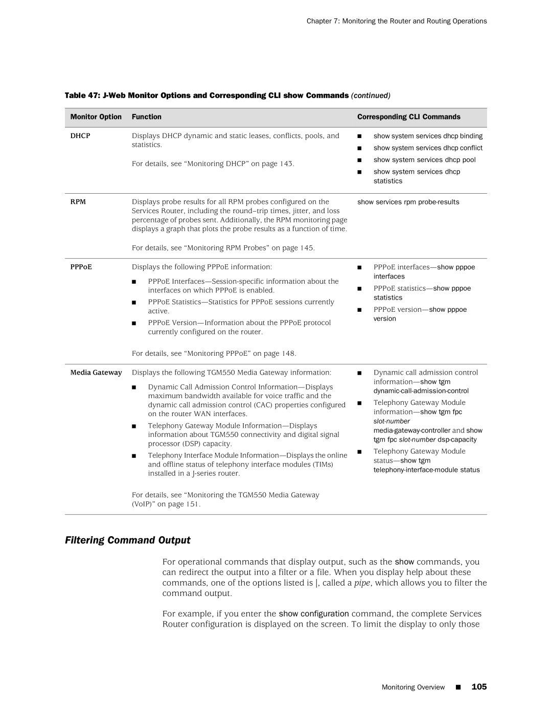 Juniper Networks J-Series manual Filtering Command Output, PPPoE, Show services rpm probe-results 